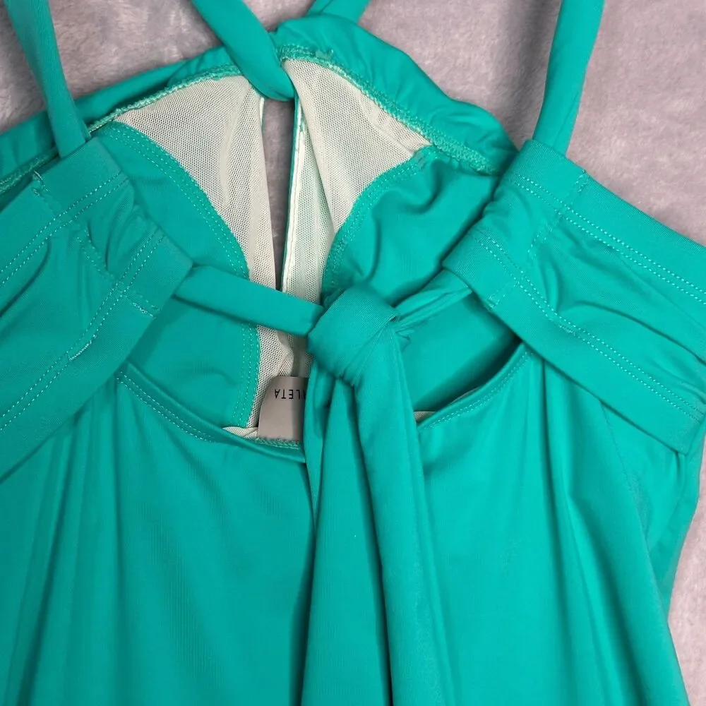 Athleta Kiki Swim Dress Aqua Built-In Bra Key Hole Neck Sport